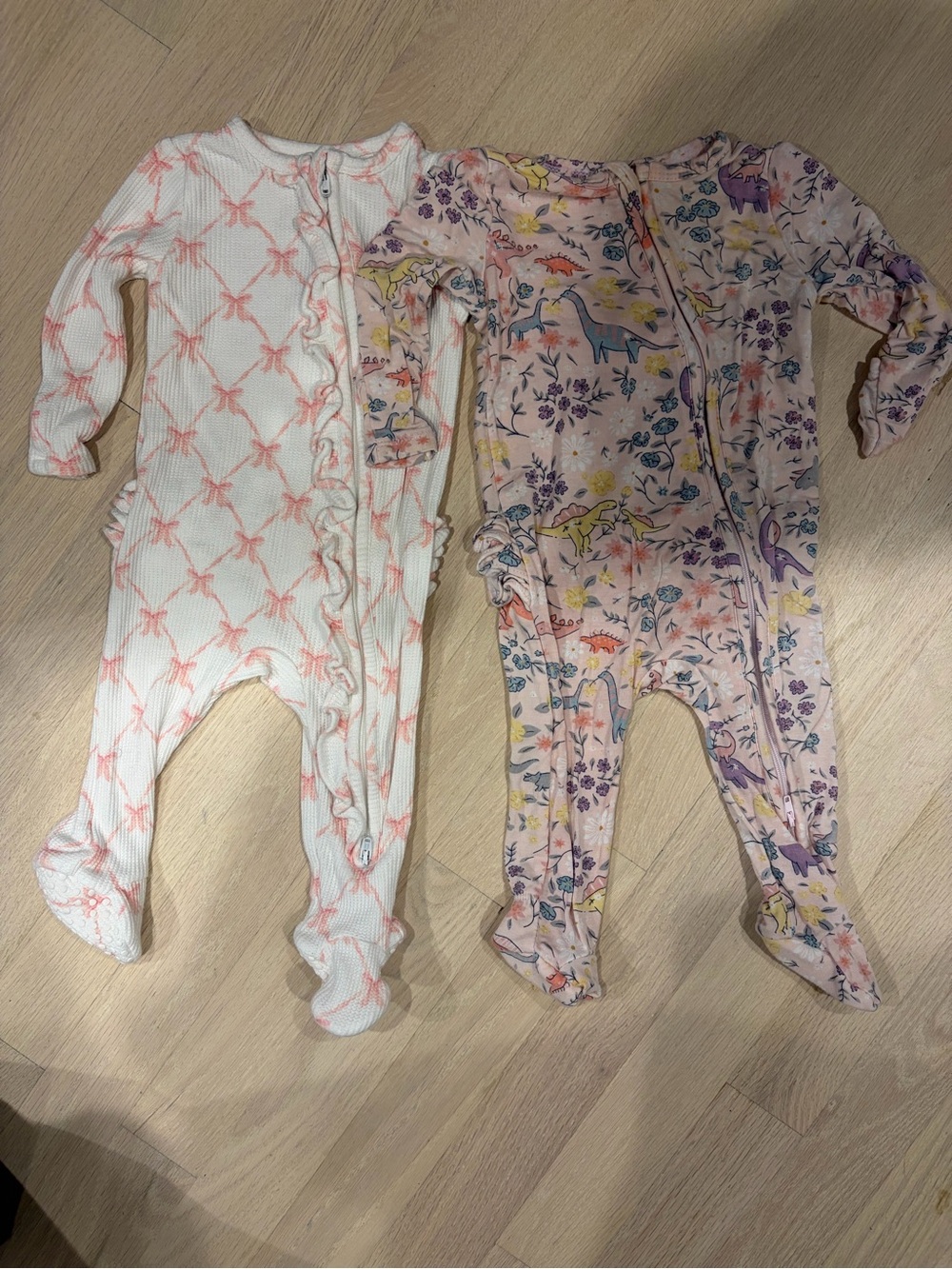 Angel dear 3-6 month Baby Girls' Pink Floral & Dinosaur Sleep N' Play One-Piece